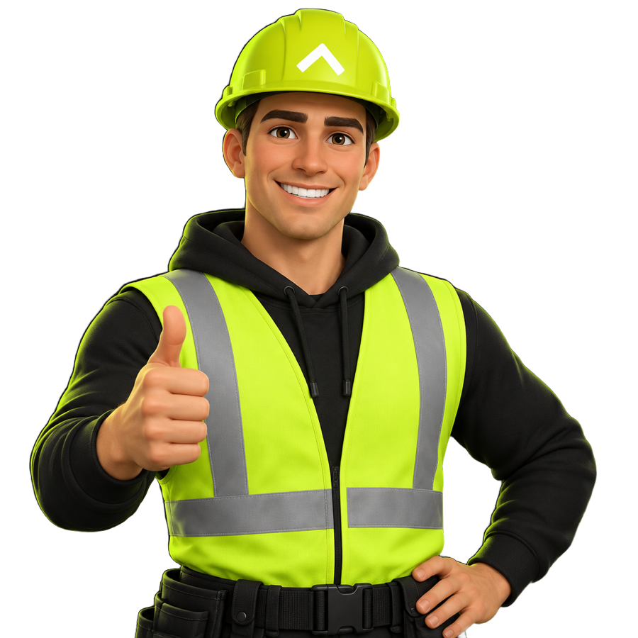 The Trade Search mascot, a tradesman giving a thumbs up